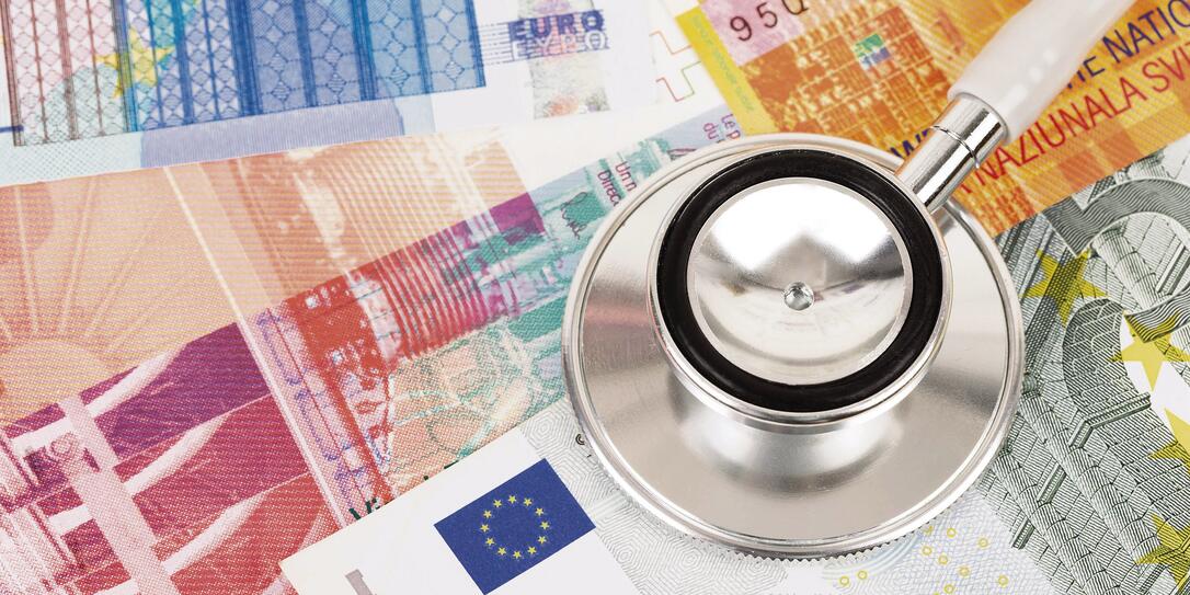 Stethoscope on Europe banknote concept financial health check Stethoscope on Europe banknote concept financial health check