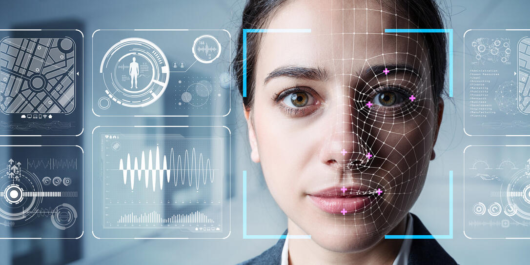 Authentication by facial recognition concept. Biometric. Security system.