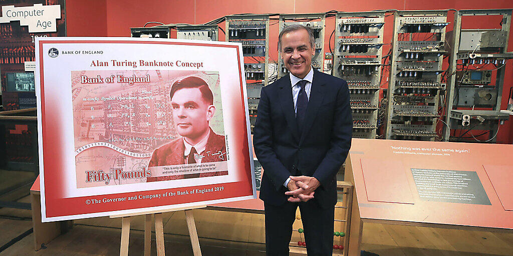 Grossbritannien bekommt neue 50-Pfund-Note - Ehrung für Alan Turing. (BoE-Chef Mark Carney präsentiert neuen Geldschein)