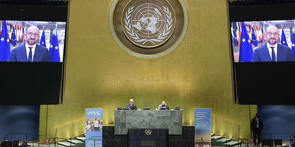 HANDOUT - Charles Michel, Präsident des Europäischen Rates, spricht zur Generalversammlung. Foto: Manuel Elias/UN Photo/dpa - ACHTUNG: Nur zur redaktionellen Verwendung und nur mit vollständiger Nennung des vorstehenden Credits HANDOUT - Charles Michel, Präsident des Europäischen Rates, spricht zur Generalversammlung. Foto: Manuel Elias/UN Photo/dpa - ACHTUNG: Nur zur redaktionellen Verwendung und nur mit vollständiger Nennung des vorstehenden Credits