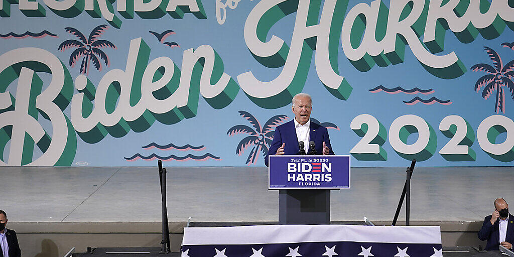 Joe Biden, Präsidentschaftskandidat der US-Demokraten, spricht während einer Wahlkampfveranstaltung im Miramar in Florida. Foto: Carolyn Kaster/AP/dpa Joe Biden, Präsidentschaftskandidat der US-Demokraten, spricht während einer Wahlkampfveranstaltung im Miramar in Florida. Foto: Carolyn Kaster/AP/dpa