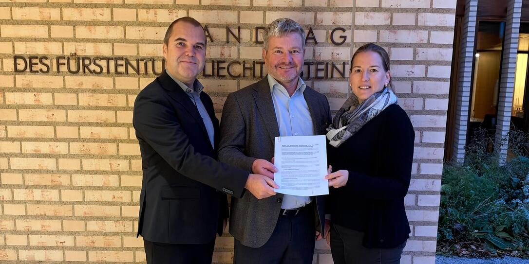 Landtagssekretär Stefan Hassler (Mitte) hat am Mittwoch die Motion von Landtagspräsident Manfred Kaufmann und Landtagsvizepräsidentin Franziska Hoop entgegengenommen.