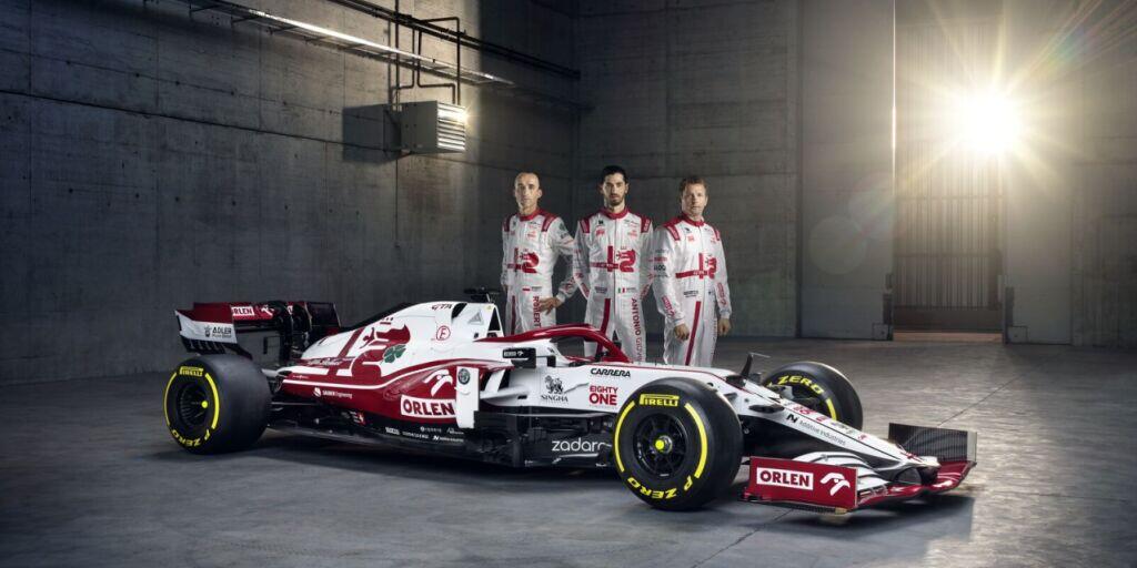 Der neue C41 und seine Piloten Kimi Räikkönen, Antonio Giovinazzi und Robert Kubica (von rechts)