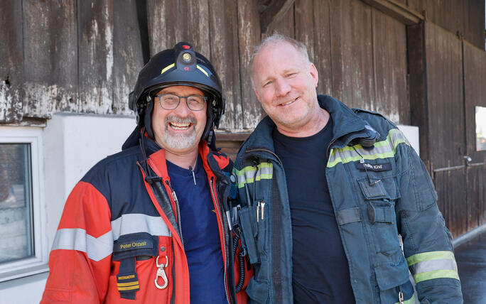 Schluss&uuml;bung beim Kurs f&uuml;r neue Feuerwehrleute beim "Restaurant L&ouml;wen&raquo; in Gamprin-Bendern.