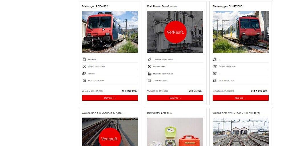 Die SBB bieten im Internet neuerdings alte Züge, Weichen und sonstiges Bahnzubehör zum Verkauf an.