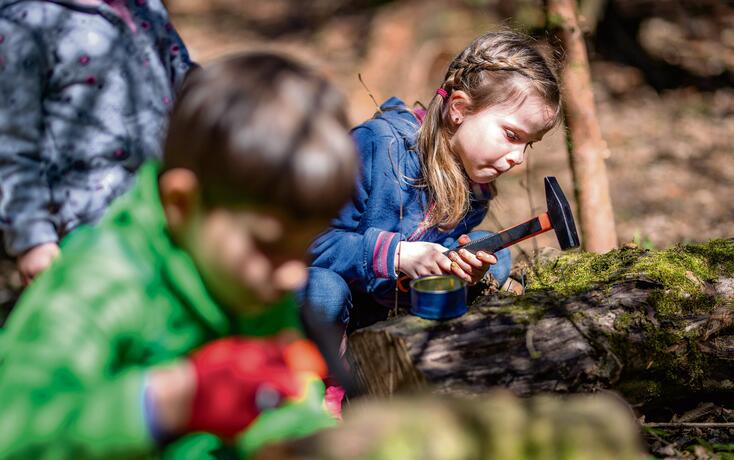 Kids creating in nature