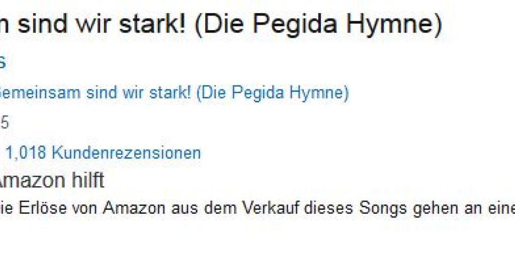Der Online-Versandhändler Amazon spendet den Erlös aus dem Verkauf der so genannten Pegida-Hymne für einen wohltätigen Zweck. Die Pegida ist eine fremdenfeindliche und anti-islamische Bewegung in Deutschland.