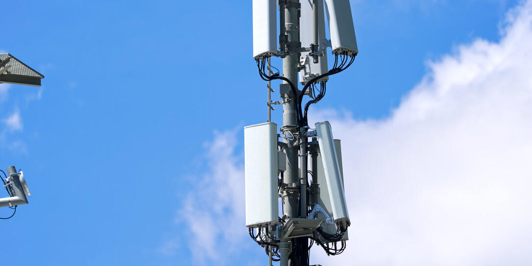 Close-up of cell phone antenna at Lauchernalp at Lötschental Valley in the Swiss Alps on a sunny late spring day.
