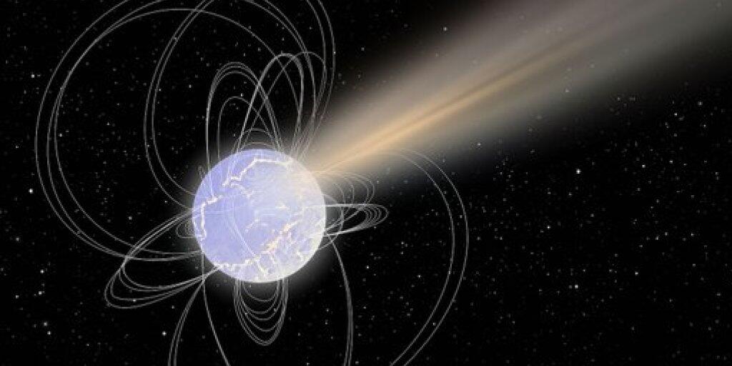 Künstlerische Darstellung eines Magnetar. Dank dem Bildstabilisator Ibis im Weltraumteleskop "Integral" konnte ein Magnetar erstmals als Quelle eines Schnellen Radioblitzes lokalisiert werden. (Bild Esa)