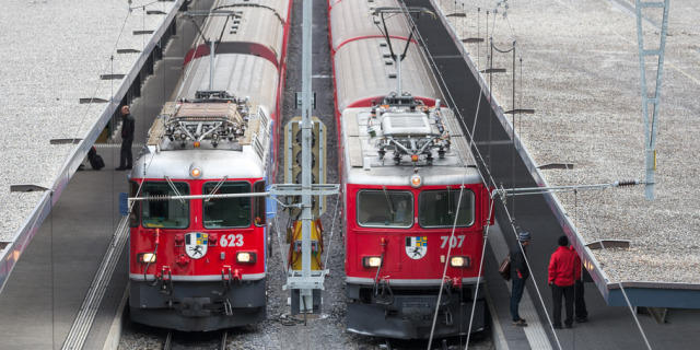 Zugskompositionen der Rhätischen Bahn im Bahnhof Chur (Archiv) Zugskompositionen der Rhätischen Bahn im Bahnhof Chur (Archiv)