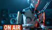 AI robot working at the radio station studio